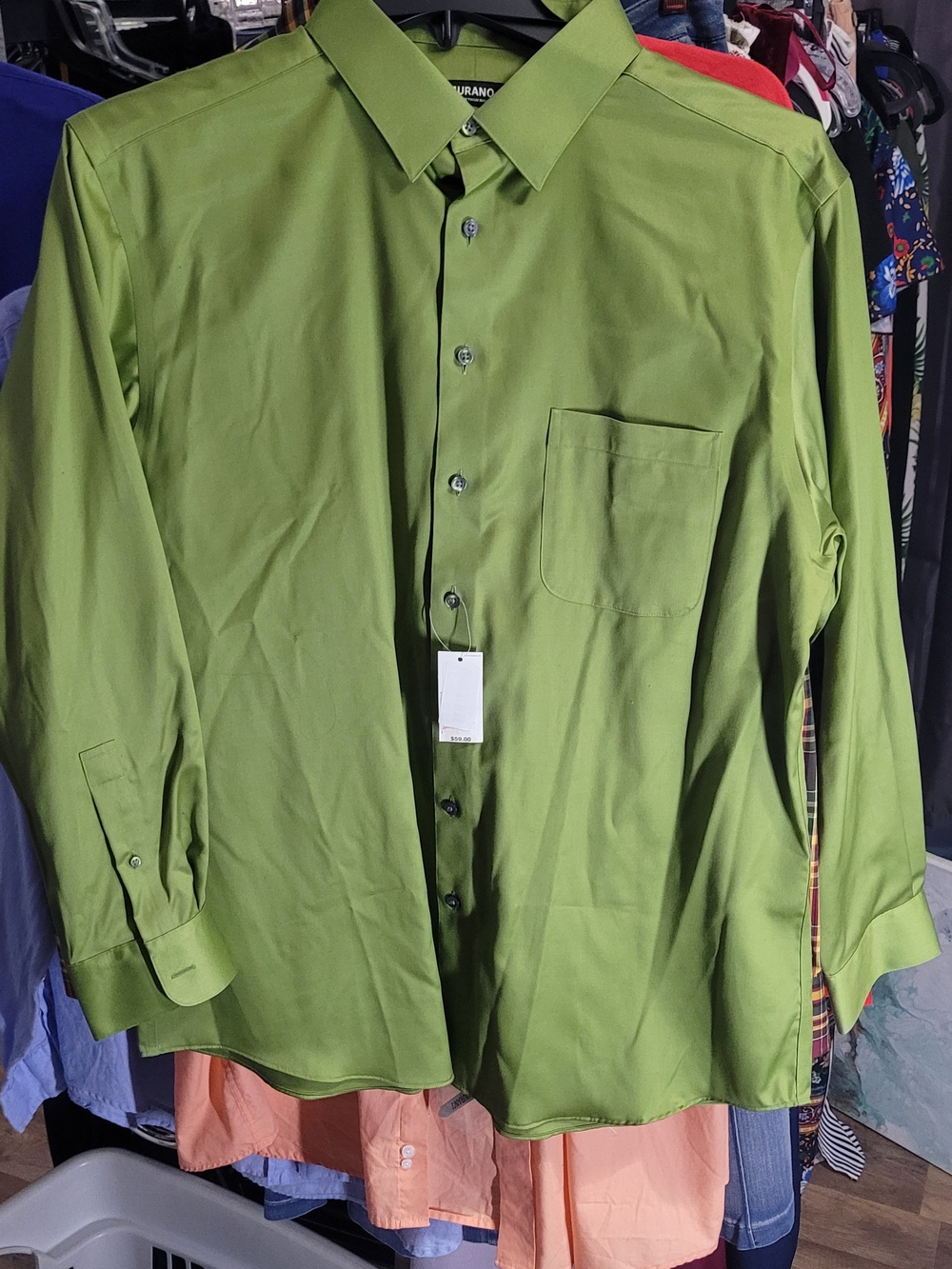 Men's Olive Green Dress Shirt - Classic Collar